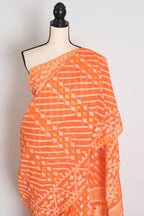 Sia : Festive Orange and White Blended Cotton Jamdani Saree with Hand Embroidery