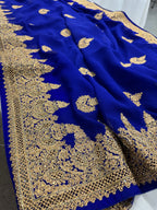 Tanima | Royal Blue and Gold Georgette Bridal Saree | Bollywood Partywear