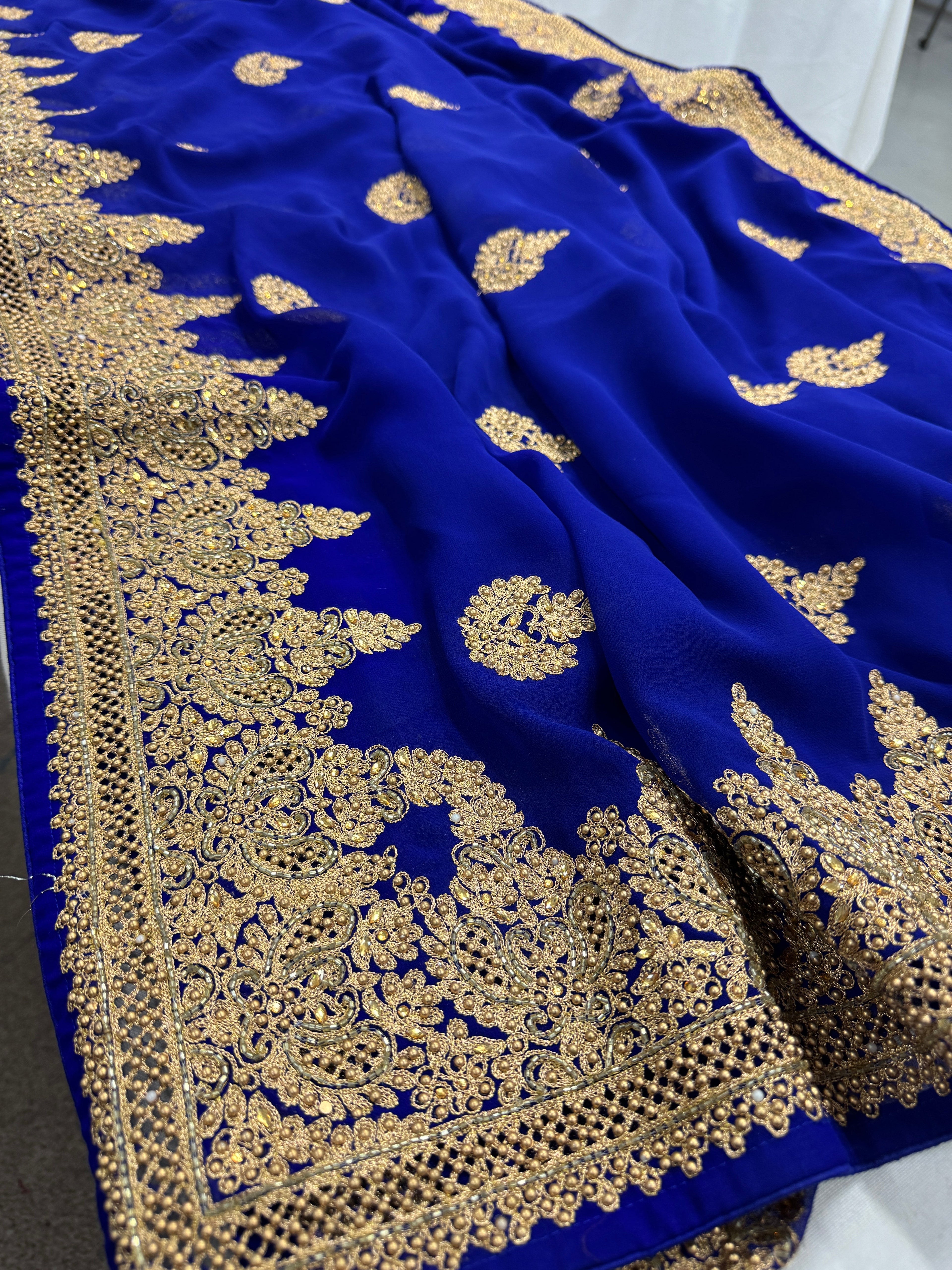Tanima | Royal Blue and Gold Georgette Bridal Saree | Bollywood Partywear
