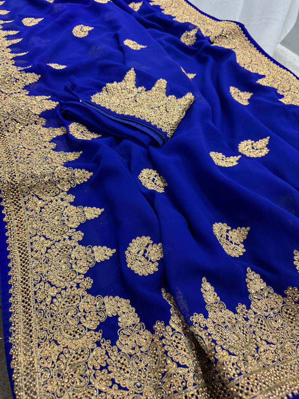 Tanima | Royal Blue and Gold Georgette Bridal Saree | Bollywood Partywear