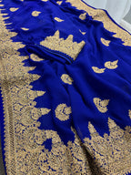 Tanima | Royal Blue and Gold Georgette Bridal Saree | Bollywood Partywear