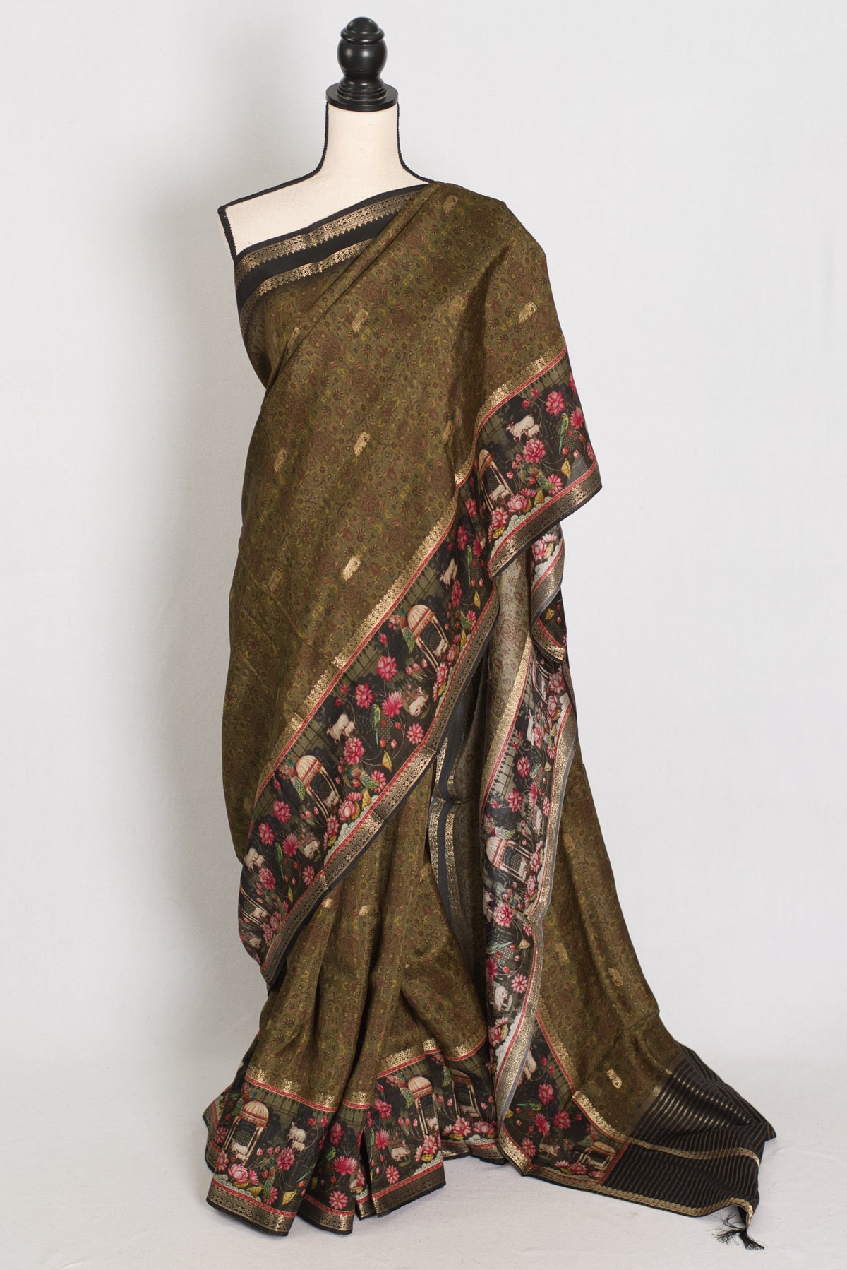 Dilshad | Henna Green Dola Silk Banarasi Saree | Perfect for Mehendi Ceremony