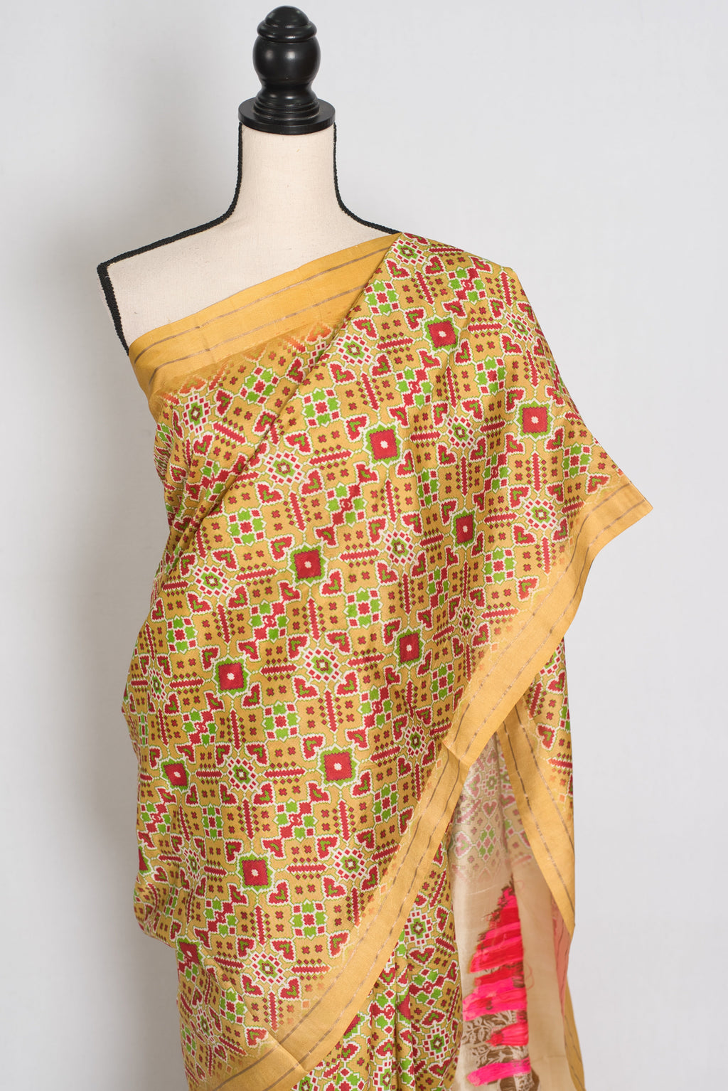 Naheed : Yellow and Gold Contemporary Ikkat Print Banarasi Katan Silk Saree