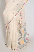 Meera | Off-White Pure Cotton Handwoven Jamdani Saree