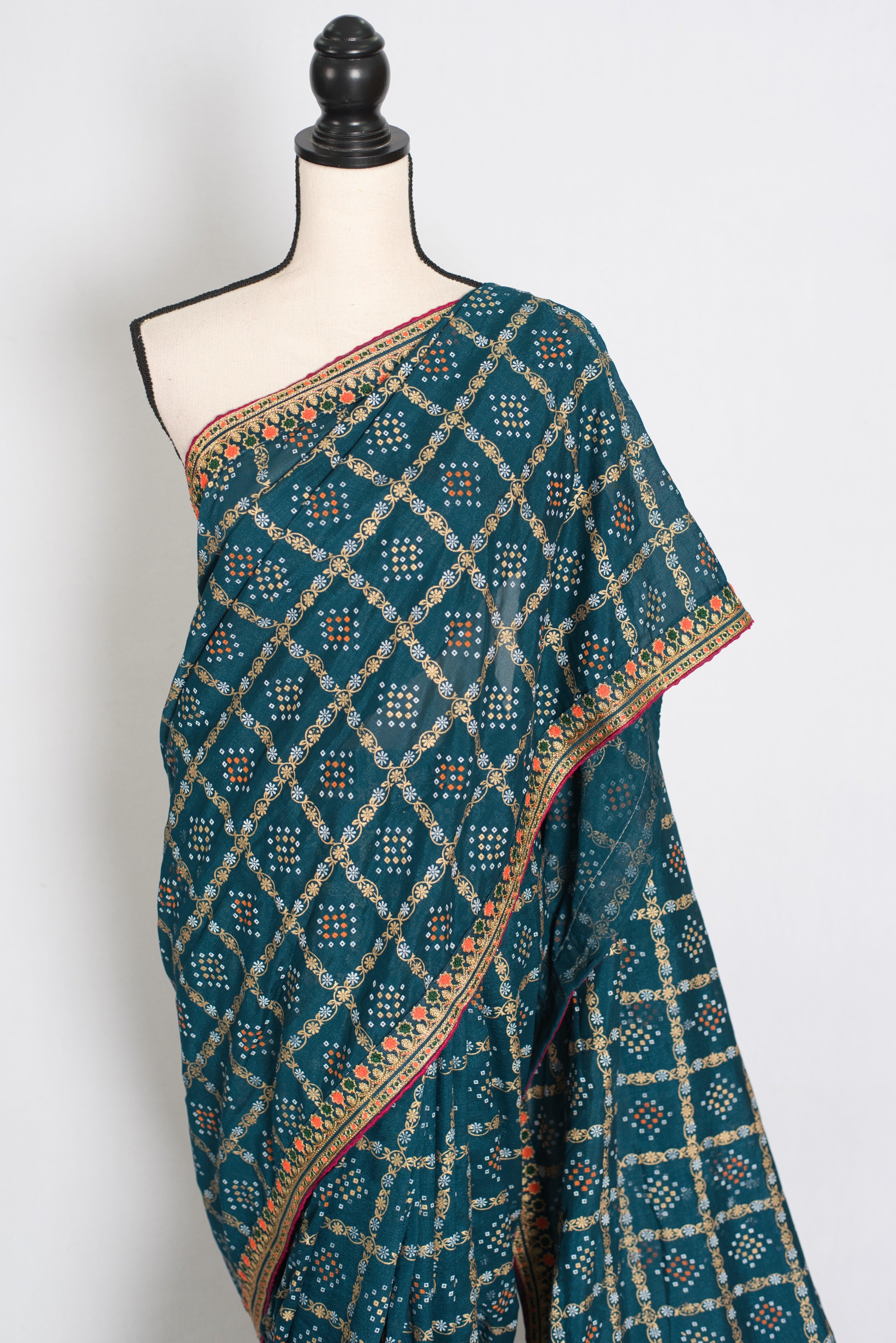 Gini | Greenish Blue Gharchola Saree| Budget-Friendly Lightweight Festive Wear
