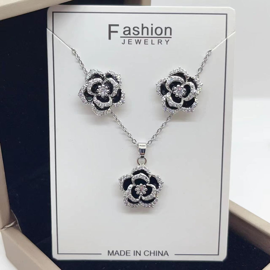 Real Gold Rose Light Luxury Fashionable Earring Necklace