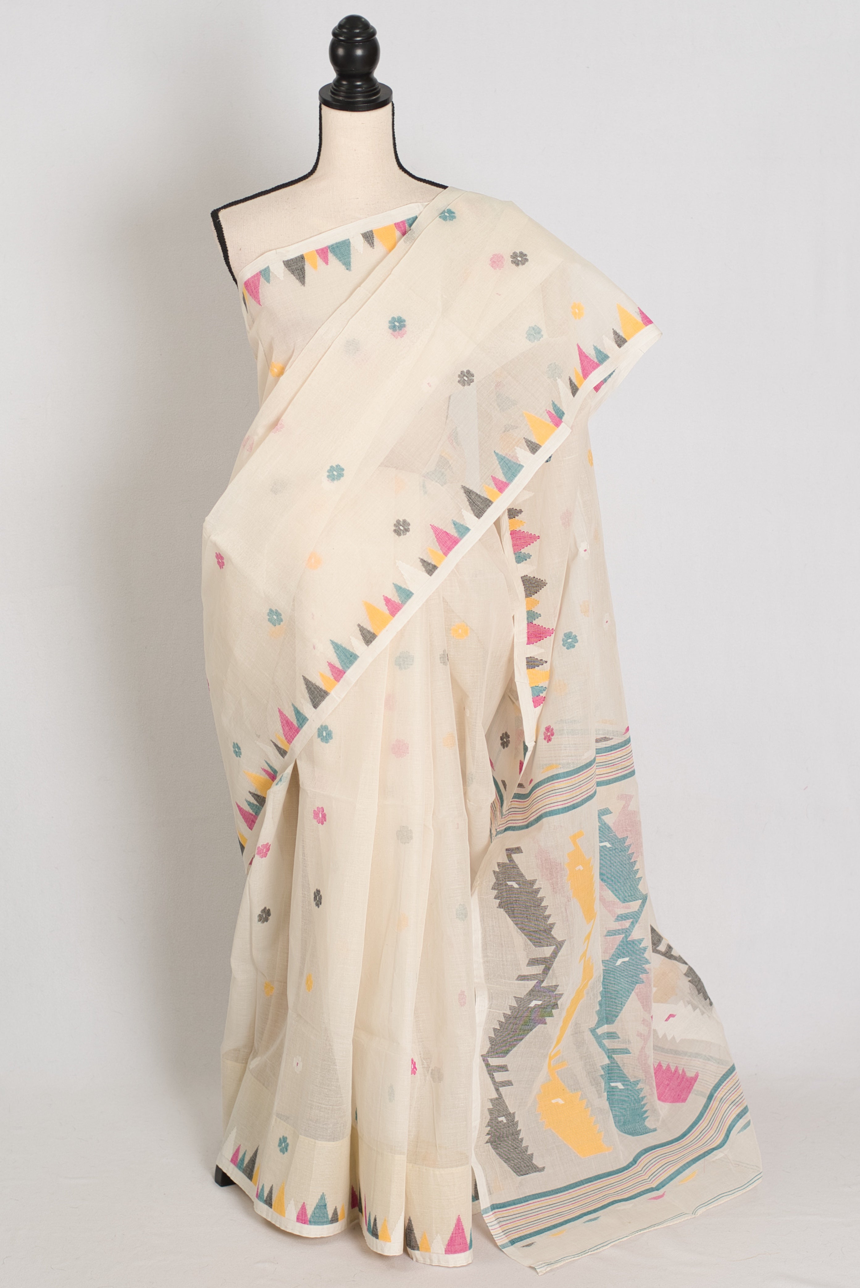 Meera | Off-White Pure Cotton Handwoven Jamdani Saree