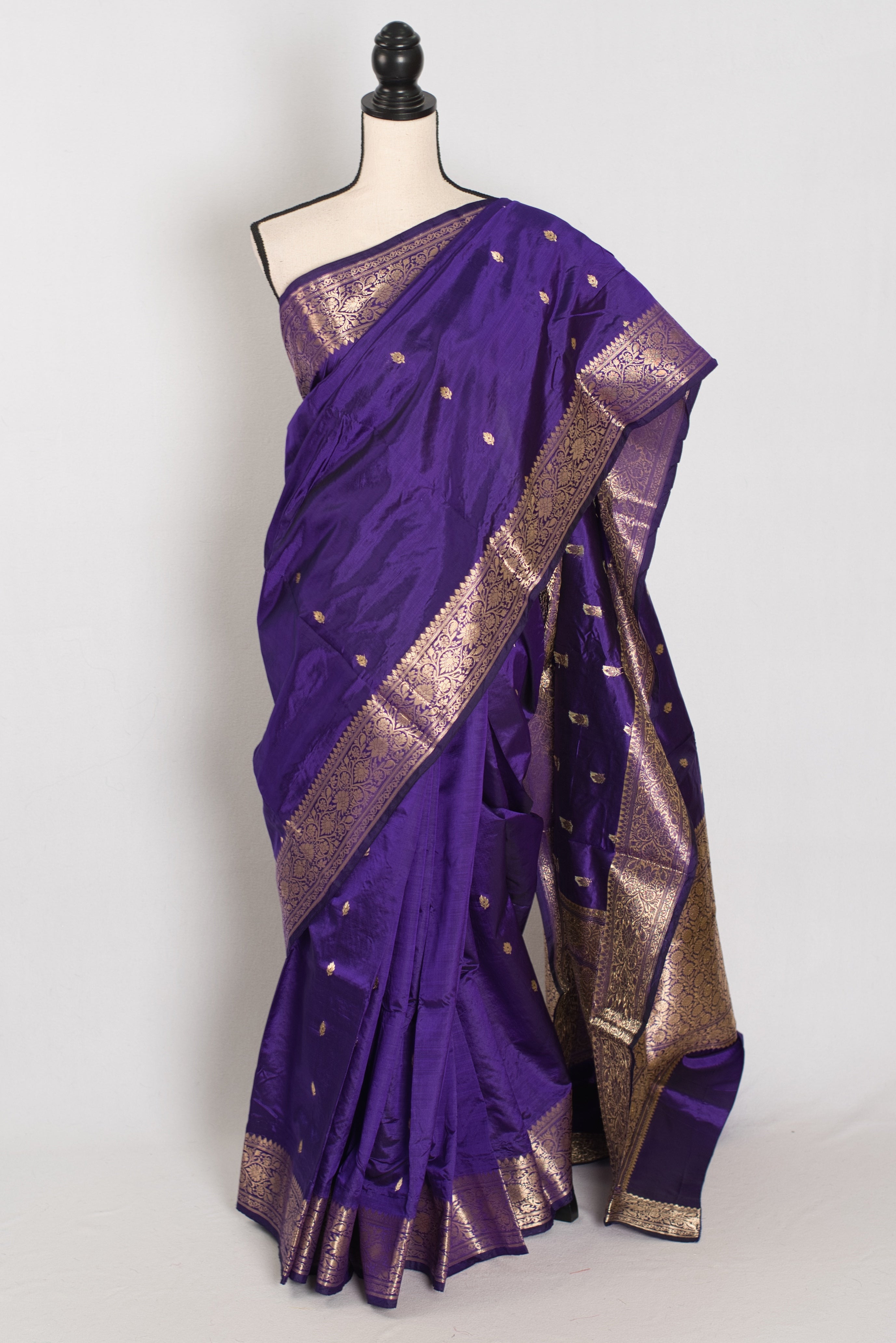 Mahua | Silk Mark Certified Pure Katan Banarasi Saree | Purple & Antique Gold
