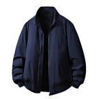 Solid-color Double-zipper Loose-fit Stand-up Collar Jacket Coat
