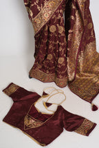 Shruti : Coffee Brown Dola Silk Banarasi Saree with 38 Size Blouse