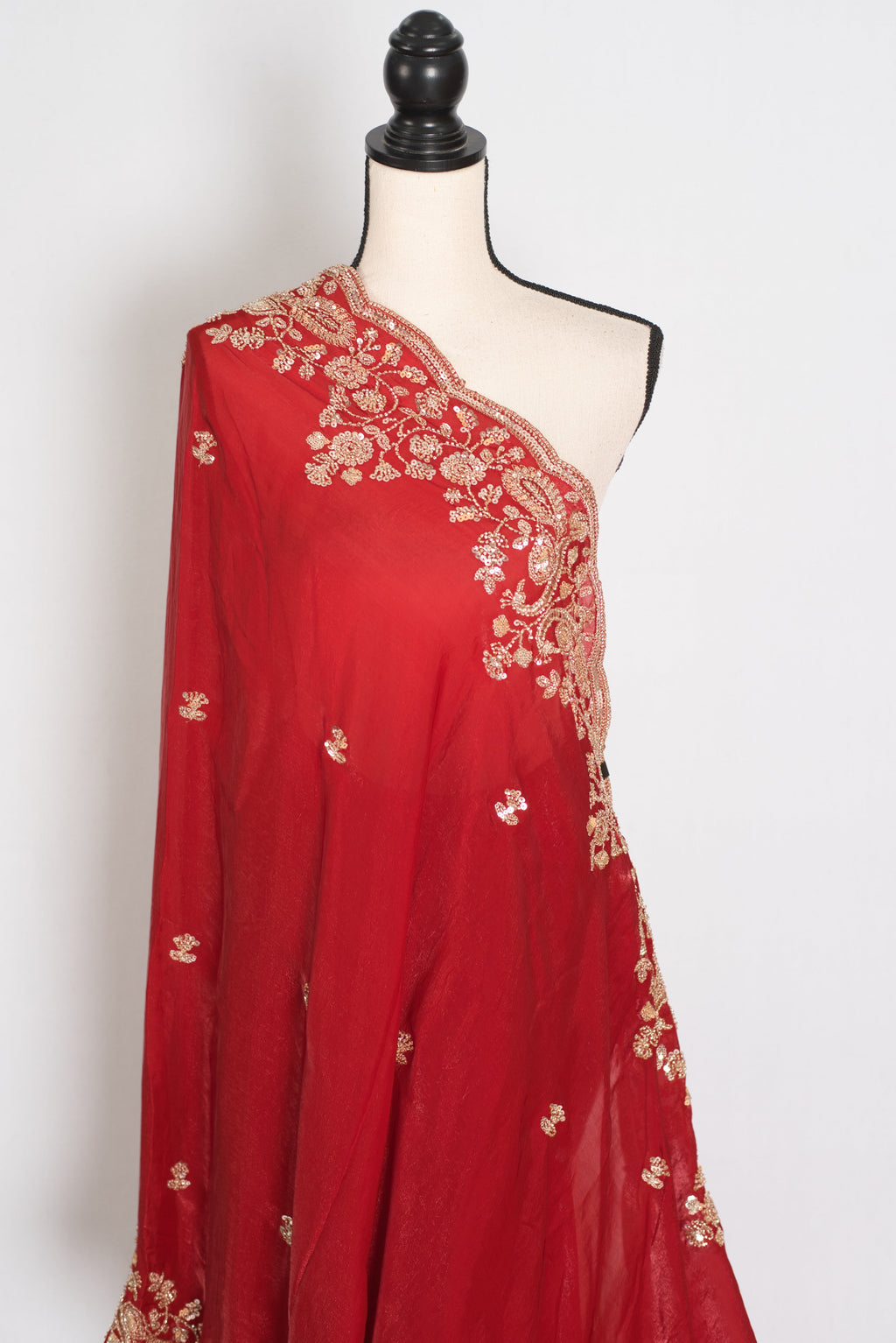Roshni | Bright Red Tissue Saree | Pre-Stitched Size 40 Blouse