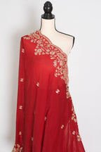 Roshni | Bright Red Tissue Saree | Pre-Stitched Size 40 Blouse