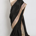 Arifa : Designer Semi Satin Black Partywear Saree with Patched Gold Border