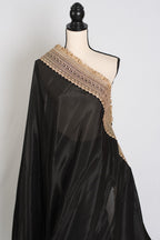 Arifa : Designer Semi Satin Black Partywear Saree with Patched Gold Border