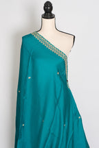 Arifa: Rama Green Satin Saree with Zardosi Work | Size 38 Blouse