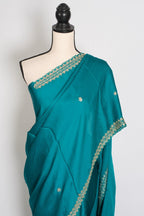 Arifa: Rama Green Satin Saree with Zardosi Work | Size 38 Blouse