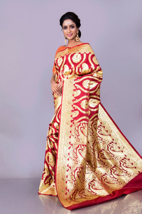 Art Silk Wedding Banarasi Saree in Maroon and Gold