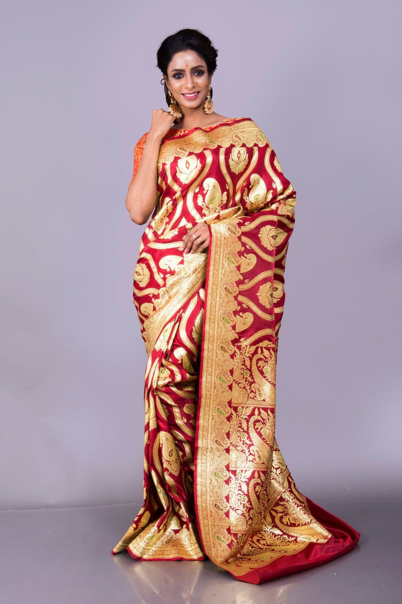 Art Silk Wedding Banarasi Saree in Maroon and Gold