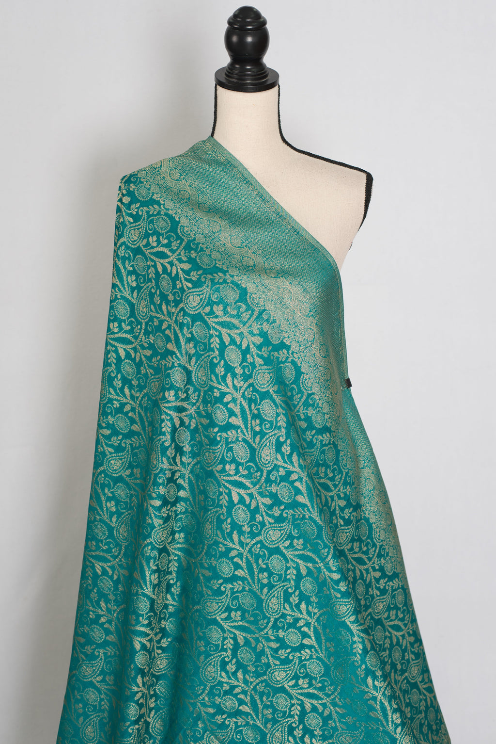 Rini | Rama Green Semi Georgette Banarasi Saree | Pre-Stitched Size 36 Blouse