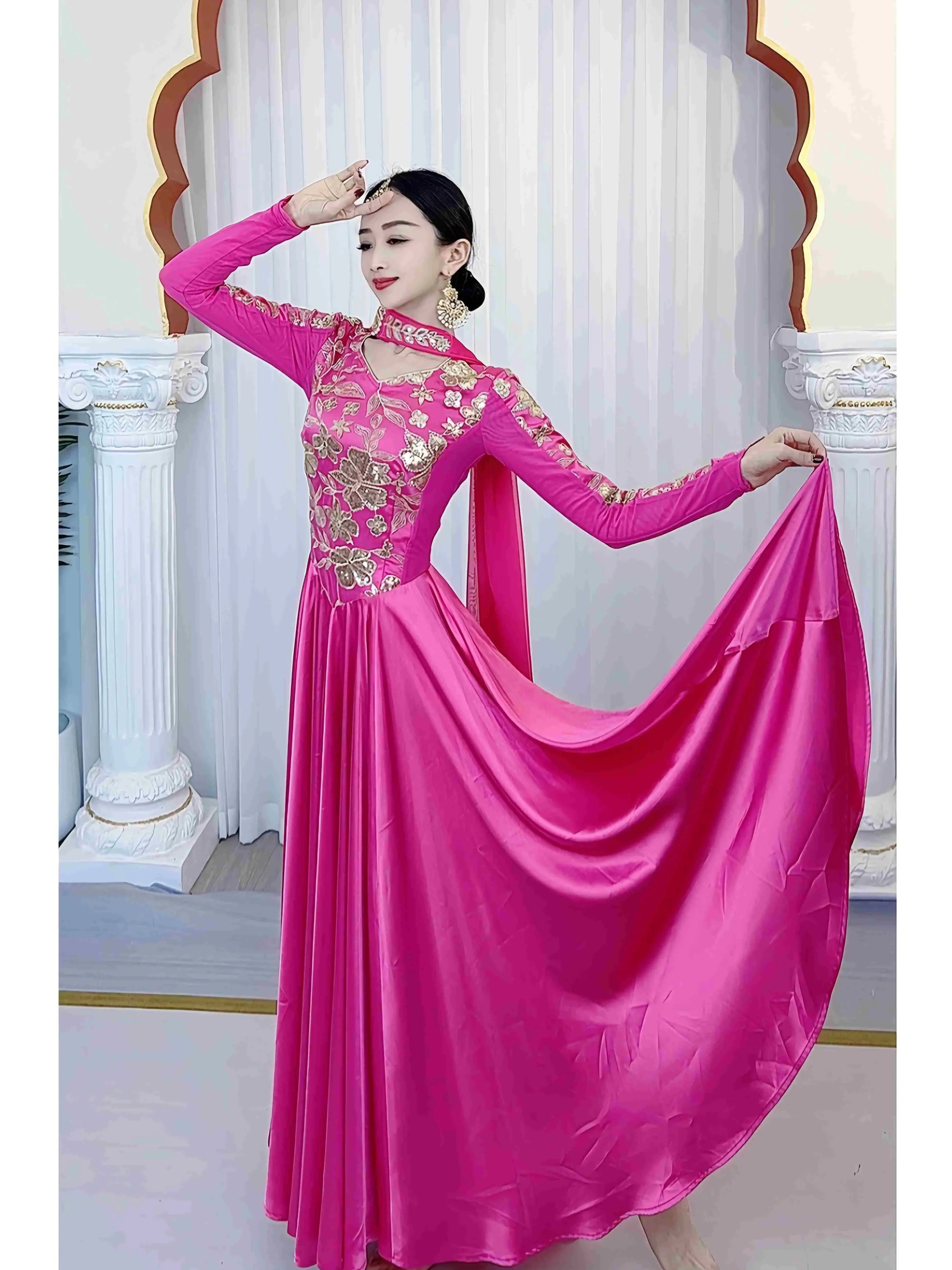 2025 Indian Traditional Bollywood Dance Stage Performance Costume Women Embroidery Anna Saree Dress Festival Clothes DQL10432