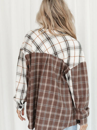 European And American Women's Clothing Wholesale Original Design Asymmetric Color-contrast Check Shirt Long Sleeve Lapel Casual Shirt 255270
