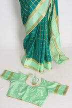 Sutra | Rama Green and Gold 110 gms Mysore Crepe Silk Saree | 38 Size Blouse