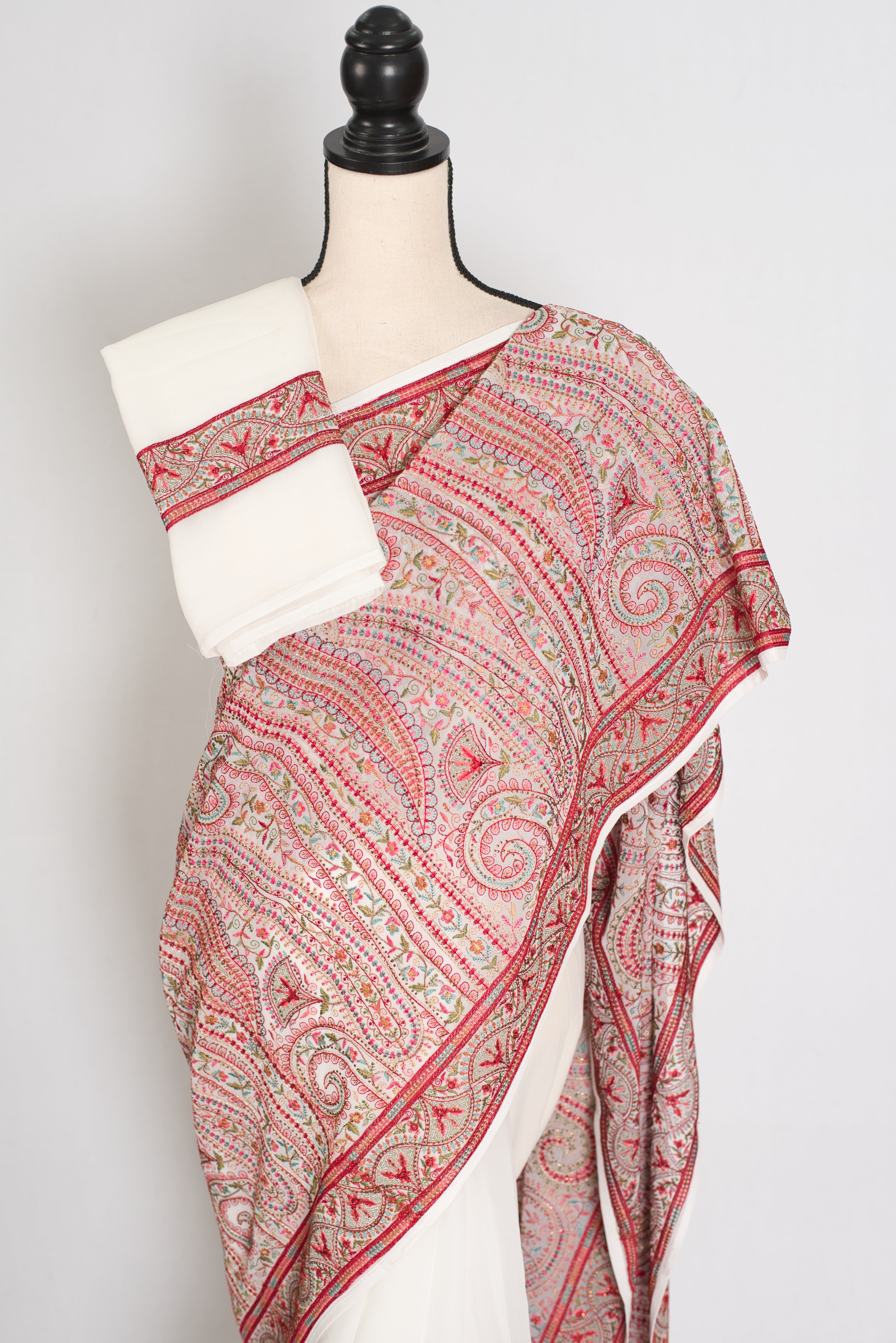 Koli | White and Red Georgette Saree | Lightweight Festive Partywear