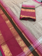 Avvai : Light Brown Kanchi Cotton Saree - Handwoven South Indian Elegance