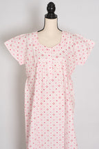 Baby Pink Geometric Floral Print Pure Cotton Indian Nightgown