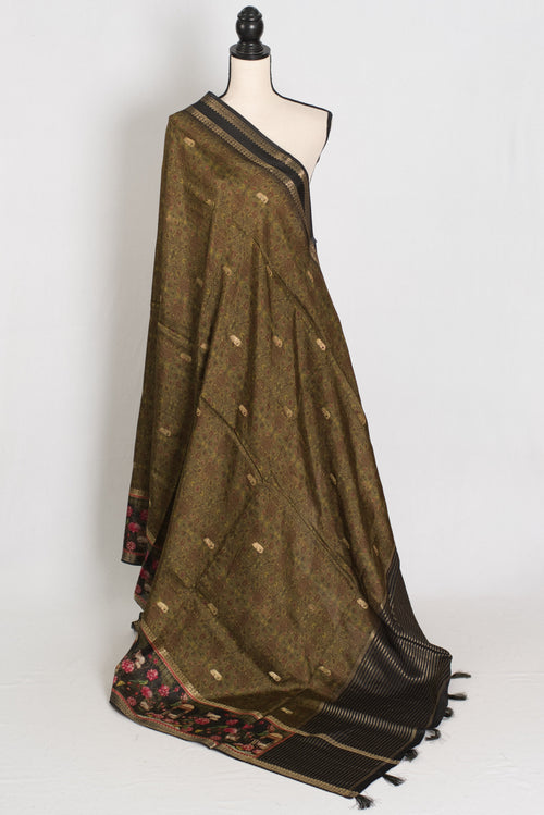 Dilshad | Henna Green Dola Silk Banarasi Saree | Perfect for Mehendi Ceremony