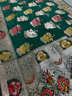 Rupa : Bottle Green Budget Friendly Baluchari Saree in Blended Silk