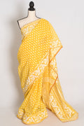 Gita – Bright Yellow and White Blended Cotton Jamdani Saree