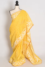 Gita – Bright Yellow and White Blended Cotton Jamdani Saree