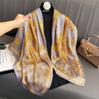 2024 Silk Scarf Scarftop Headwraps For Women Vintage Four Seasons Hair Scarve 110x110cm Hijab Foulard Bandana Femme Headscarf