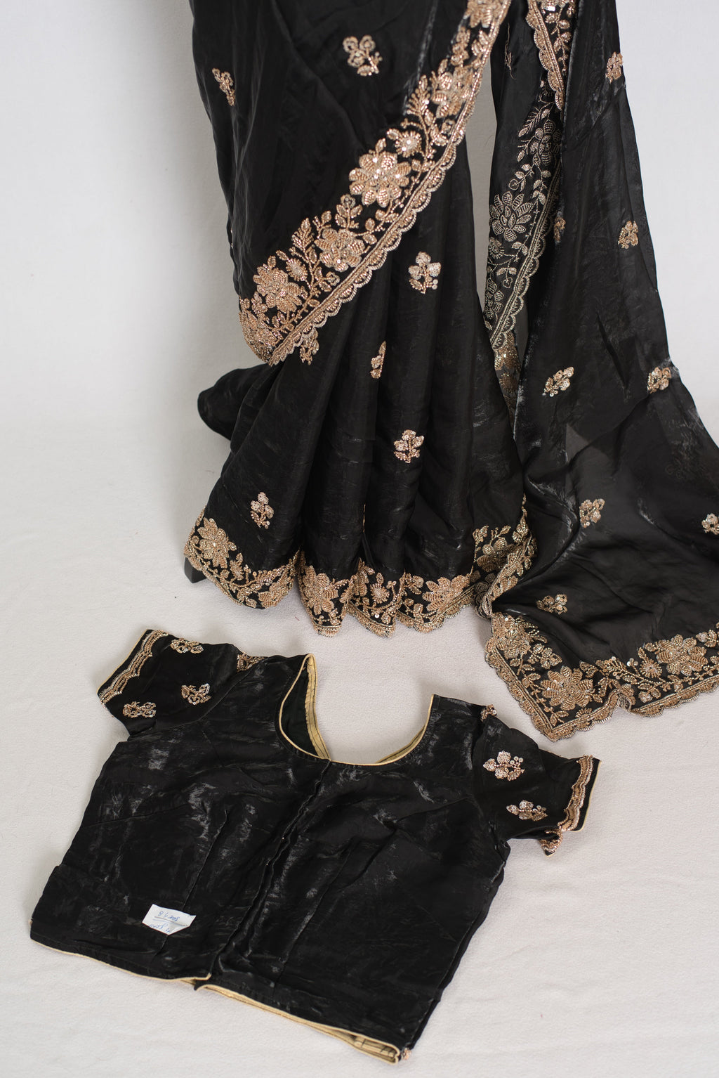 Aanya | Black Tissue Saree | Pre-Stitched Size 34 Blouse (Adjustable to 36/38)