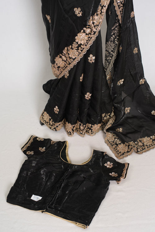 Aanya | Black Tissue Saree | Pre-Stitched Size 34 Blouse (Adjustable to 36/38)