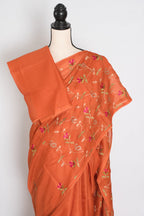 Anjani | Vibrant Orange Blended Kota Silk Saree | Soft, Flowy Machine Embroidery
