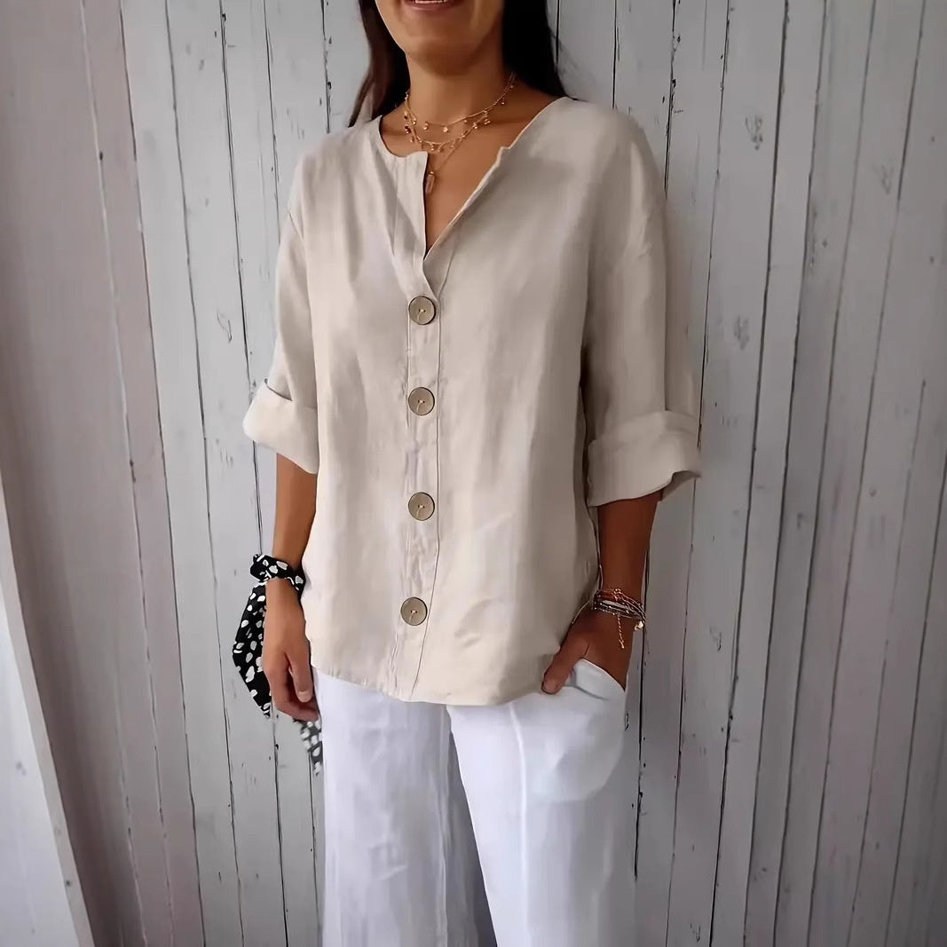 V-neck Pullover Shirt Fashion Casual Long-sleeved Top Women's Clothing