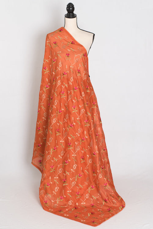 Anjani | Vibrant Orange Blended Kota Silk Saree | Soft, Flowy Machine Embroidery