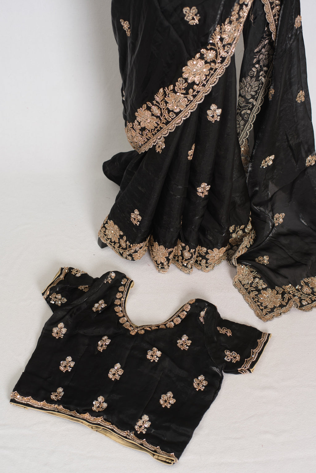 Aanya | Black Tissue Saree | Pre-Stitched Size 34 Blouse (Adjustable to 36/38)