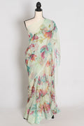 Ila : Sea Green Floral Printed Chiffon Saree – Budget-Friendly Summer Drape