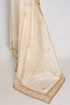 Shruti | Cream & Gold Soft Tissue Embroidered Wedding Saree | Pastel Collection