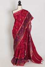 Stuti | Dark Rose Pink Dola Silk Banarasi Saree | Contrast Purple Floral Printed