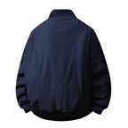 Solid-color Double-zipper Loose-fit Stand-up Collar Jacket Coat