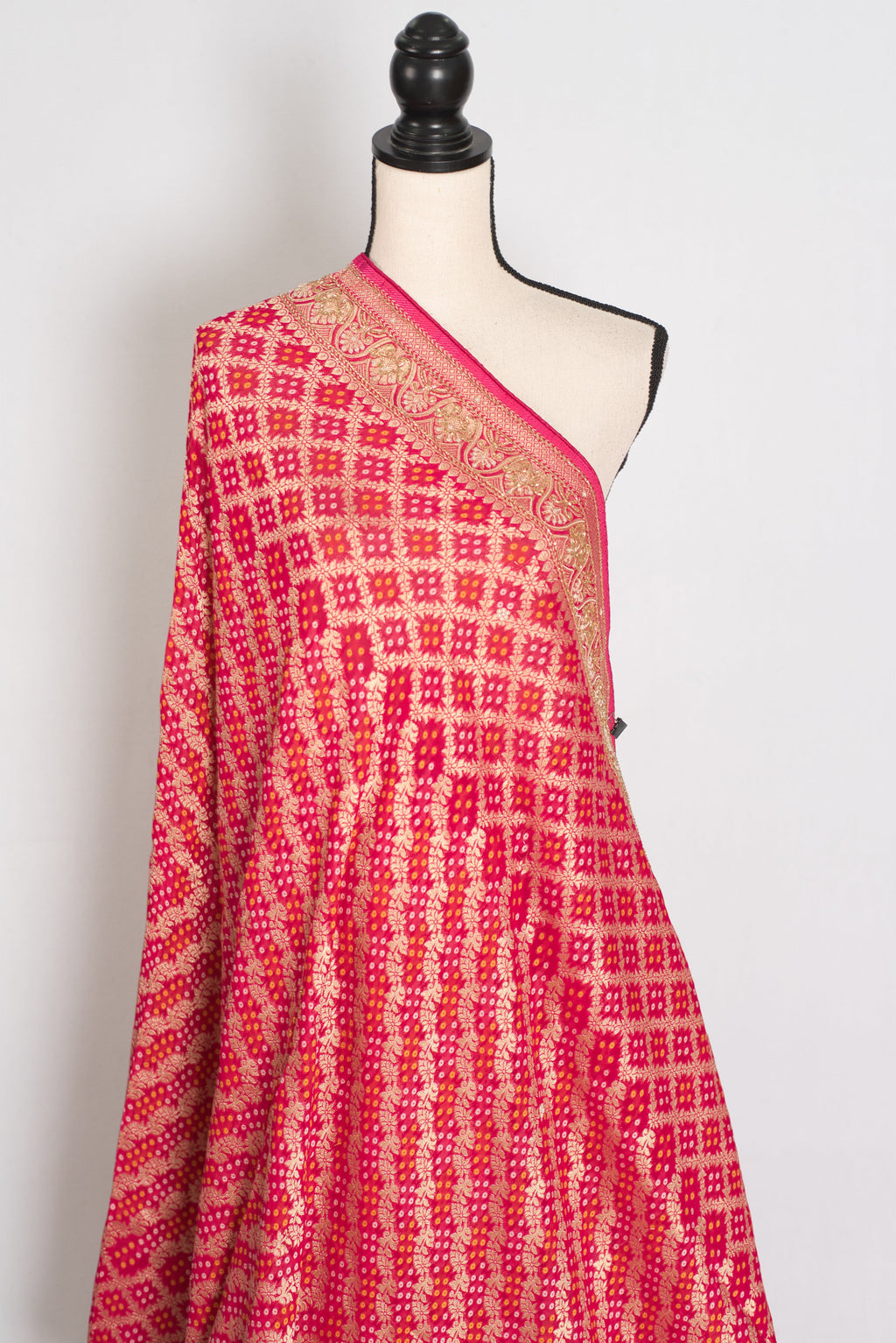 Afrin | Rani Pink Semi Georgette Saree | Pre-Stitched Size 38 Blouse