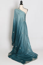 Nadia | Teal Green Shaded Soft Organza Saree | Zardosi Hand Embroidery