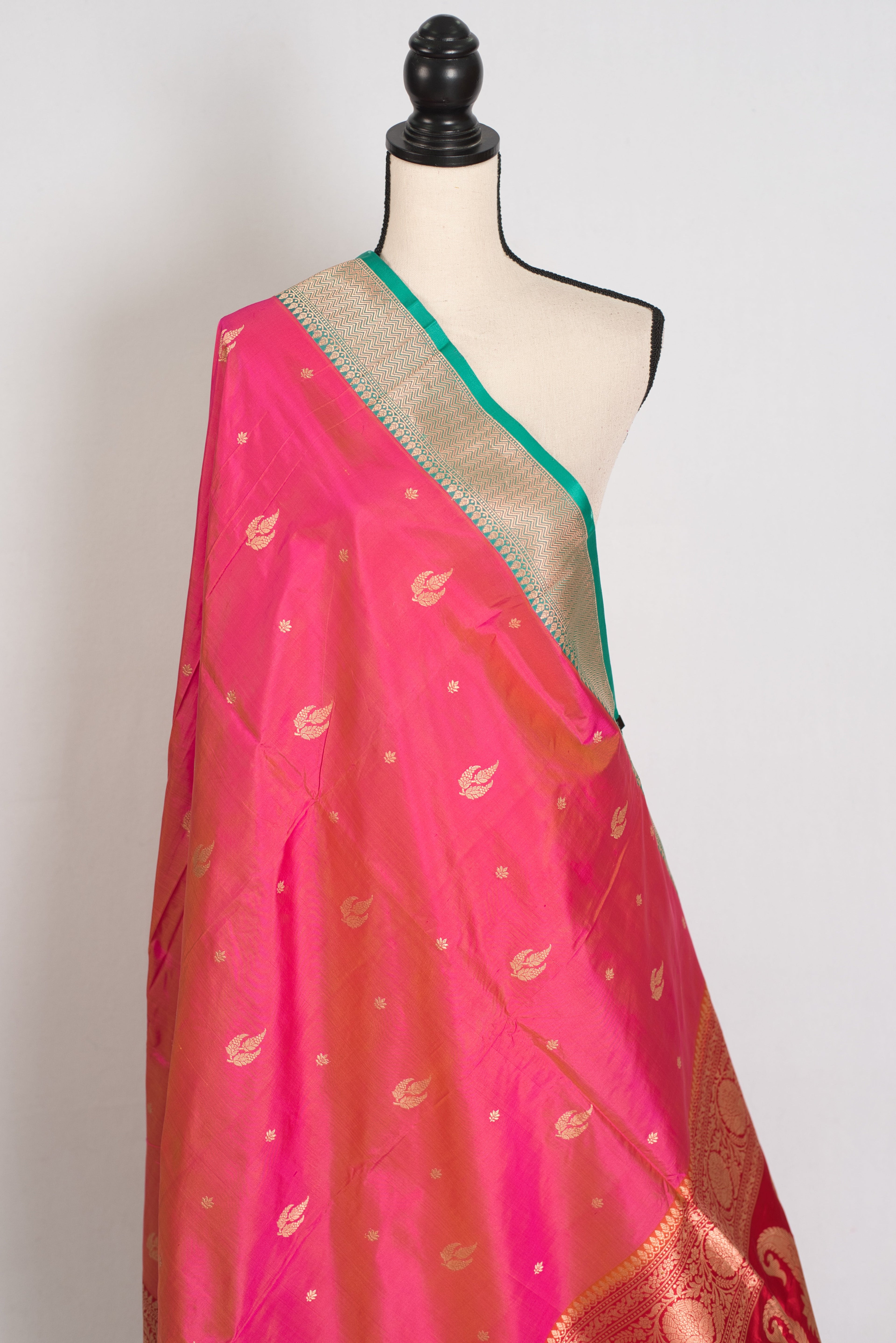 Vibha | Dual-Shade Pink Banarasi Silk Saree with 36 Size Ready-Stitched Blouse