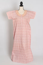 Printed Peach Cotton Nighty in Regular Size for Women
