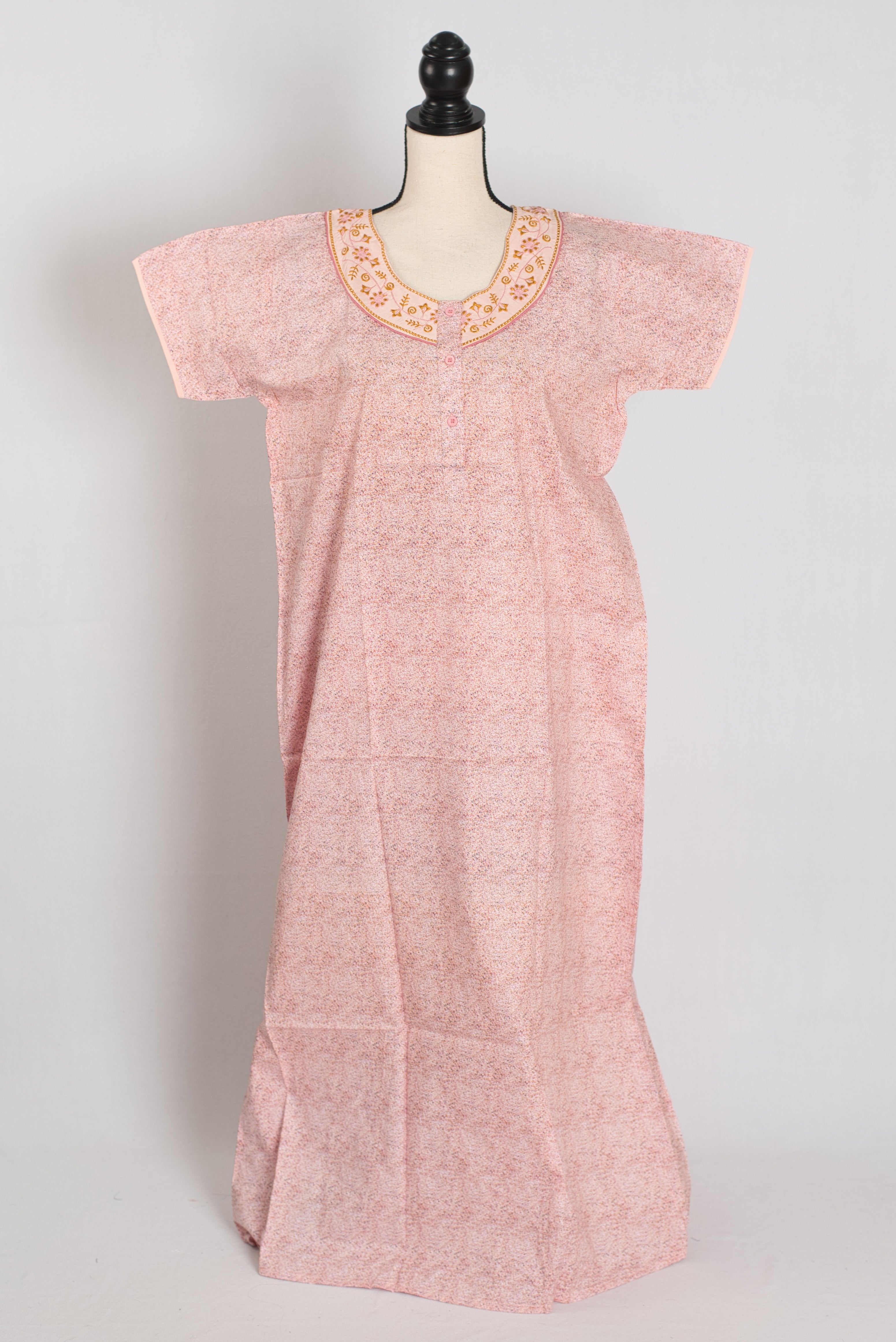 Printed Peach Cotton Nighty in Regular Size for Women