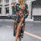 Womens Long-Sleeve Printed Dress In European And American Style